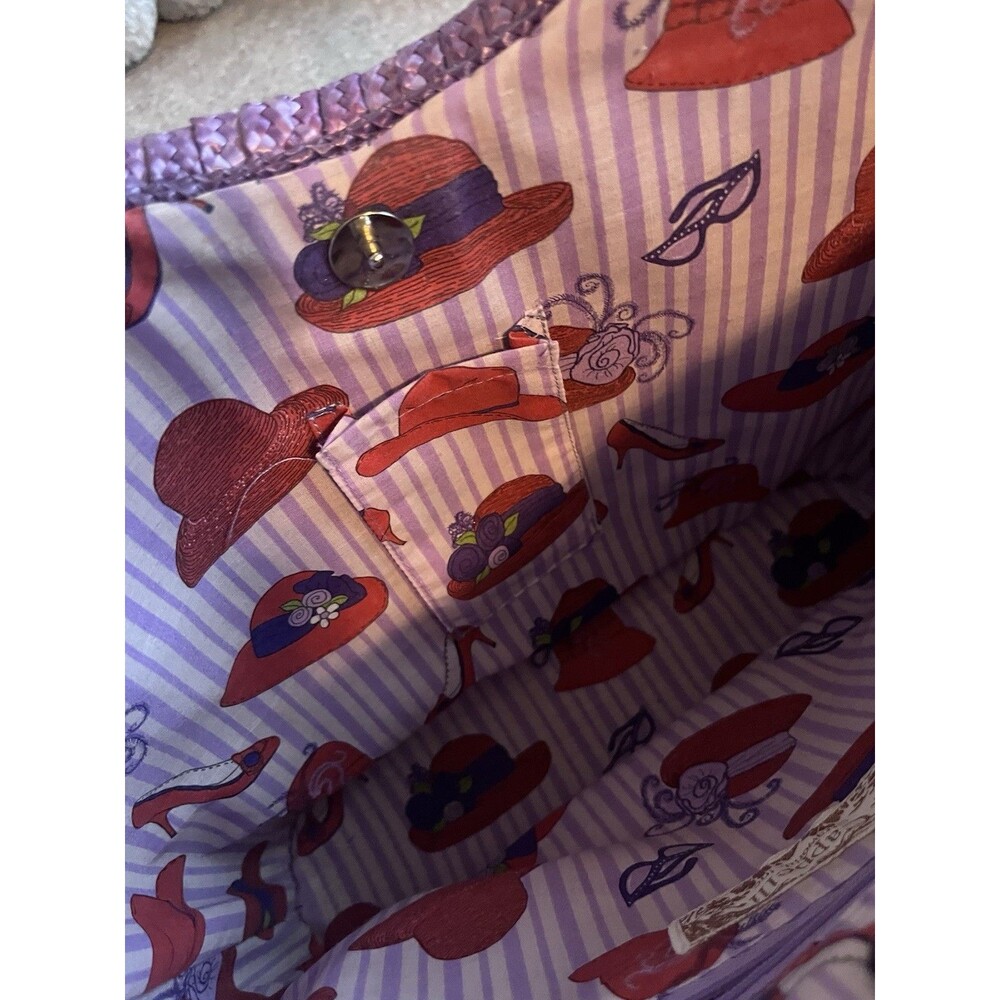 Vintage Y2K Red Hat Lady Straw Wicker Tote Bag Cottagecore Kitchy Handbag Purse - Picture 5 of 10